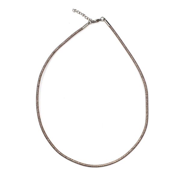 Metallic Satin Cord Necklace - Silver & Rose Gold, 2mm, 16-17" Stainless Steel Adjustable Clasp