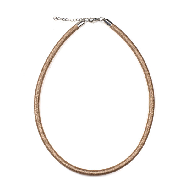 Metallic Satin Cord Necklace - Rose Gold, 5mm, 16-17" Stainless Steel Adjustable Clasp