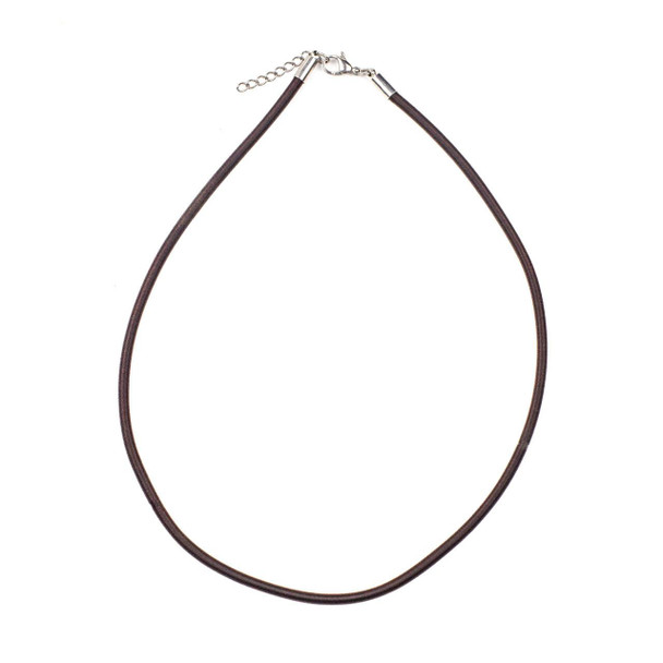 Brown satin cord necklace, 3mm thick with 16-18 inch adjustable stainless steel clasp, elegant design from Cherry Tree Beads.