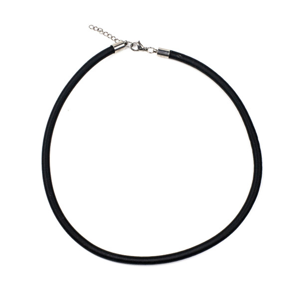 Satin Cord Necklace - Black, 5mm, 16-18" Stainless Steel Adjustable Clasp