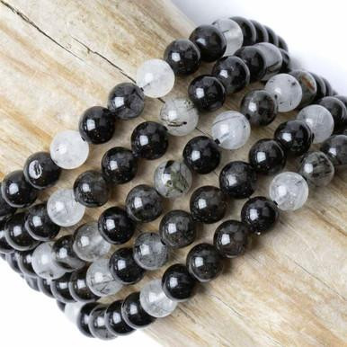 Cherry Tree Beads Black Rutilated Quartz 6mm Round Beads - 15 inch strand 