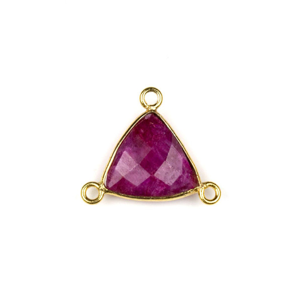 Cherry Tree Beads Ruby 16x18mm Faceted Triangle Link with a Gold Plated Brass Bezel and 3 Loops - 1 per bag 