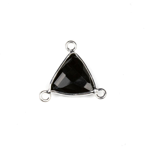 Cherry Tree Beads Onyx 16x18mm Faceted Triangle Link with a Silver Plated Brass Bezel and 3 Loops - 1 per bag 