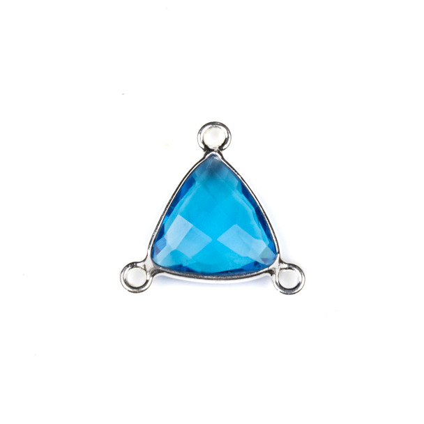 London Blue Quartz 16x18mm Faceted Triangle Link with a Silver Plated Brass Bezel and 3 Loops - 1 per bag