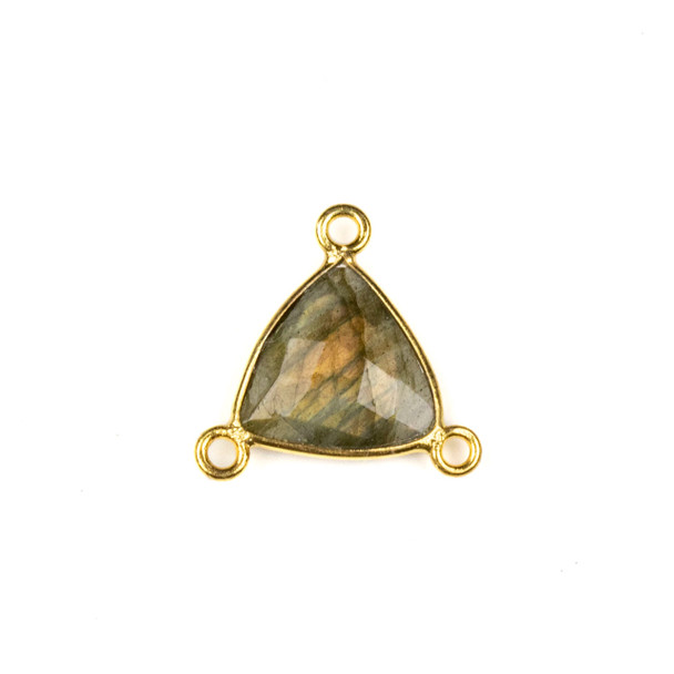 Labradorite 16x18mm Faceted Triangle Link with a Gold Plated Brass Bezel and 3 Loops - 1 per bag