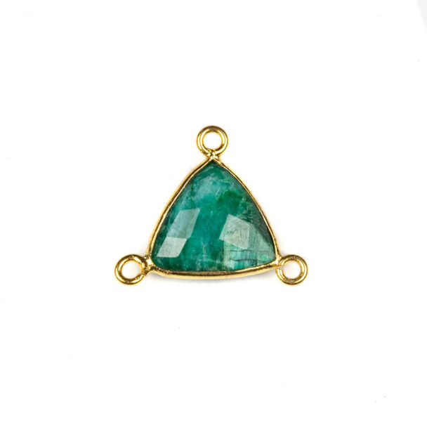 Cherry Tree Beads Emerald 16x18mm Faceted Triangle Link with a Gold Plated Brass Bezel and 3 Loops - 1 per bag 