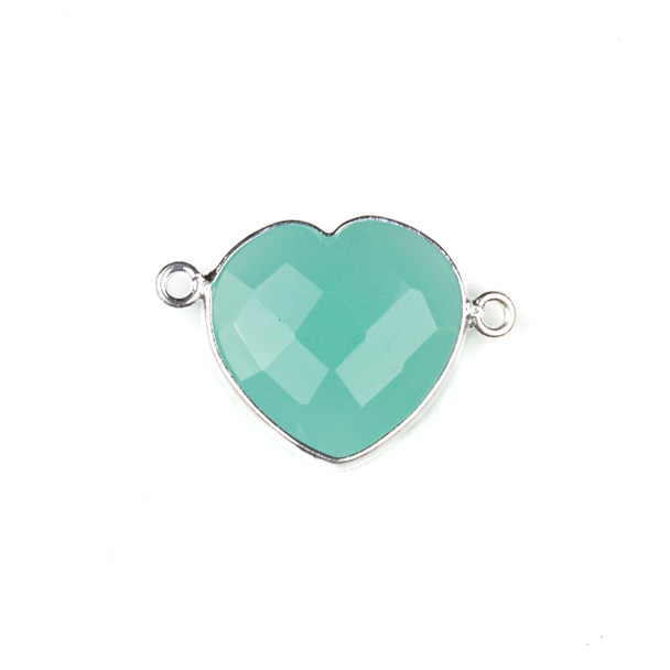 Aqua Chalcedony 16x23mm Faceted Heart Link with a Silver Plated Brass Bezel - 1 per bag