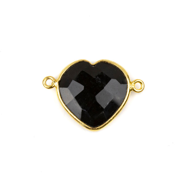 Onyx 16x23mm Faceted Heart Link with a Gold Plated Brass Bezel - 1 per bag