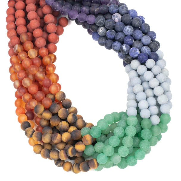 Matte Chakra 8mm Round Gemstone Artisan Strand - 15 inch strand