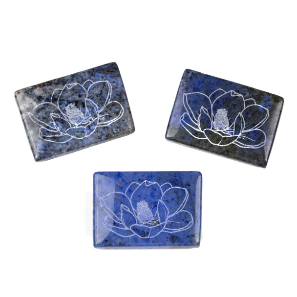 Dumortierite 25x35mm Etched Lotus Center Drilled Rectangle Pendant - 1 per bag