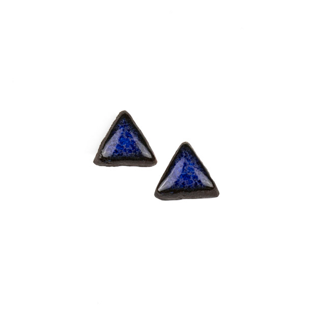 Handmade Ceramic 18x35mm Blue Surf Triangle Cabochons - 1 pair/2 pieces per bag