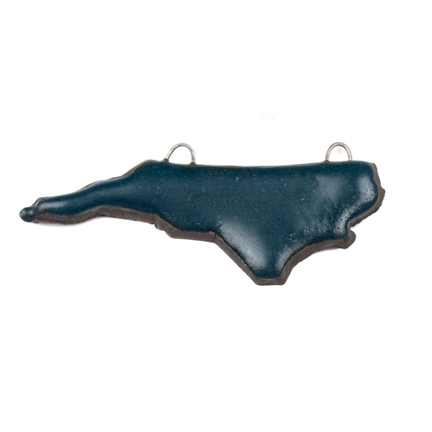 Handmade Ceramic 24x60mm Satin Dark Teal North Carolina State Focal Pendant - 1 per bag