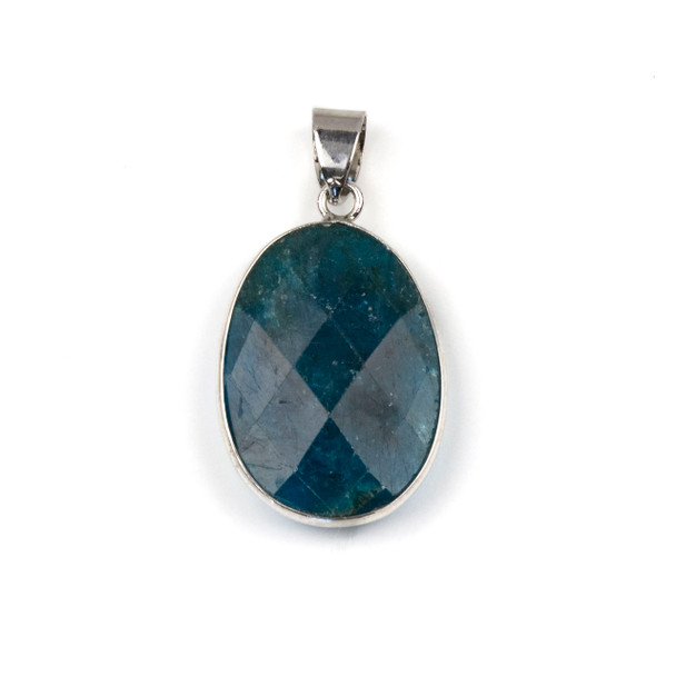 Apatite 17x26mm Oval Pendant Drop with a Silver Plated Brass Bezel and 7mm Bail - 1 per bag