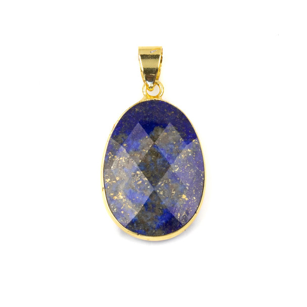 Lapis 17x26mm Oval Pendant Drop with a Brass Plated Base Metal Bezel and 7mm Bail - 1 per bag