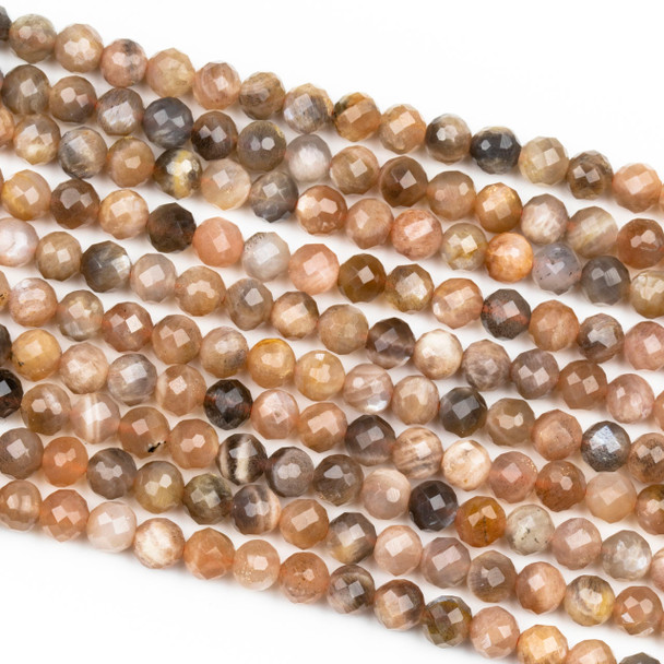 Mystic Grey & Peach Moonstone 6mm Faceted Round Beads - 16 inch strand