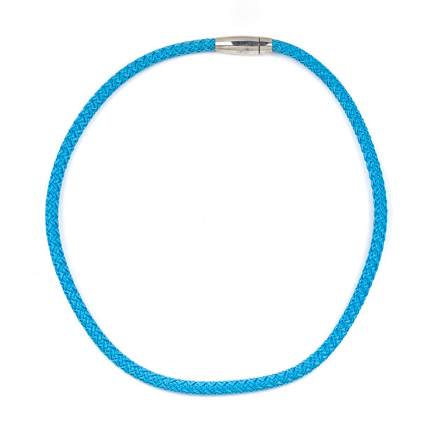 Braided Polyester Cord Necklace - Bright Blue, 5mm Cord, 18" with Stainless Steel Magnetic Clasp
