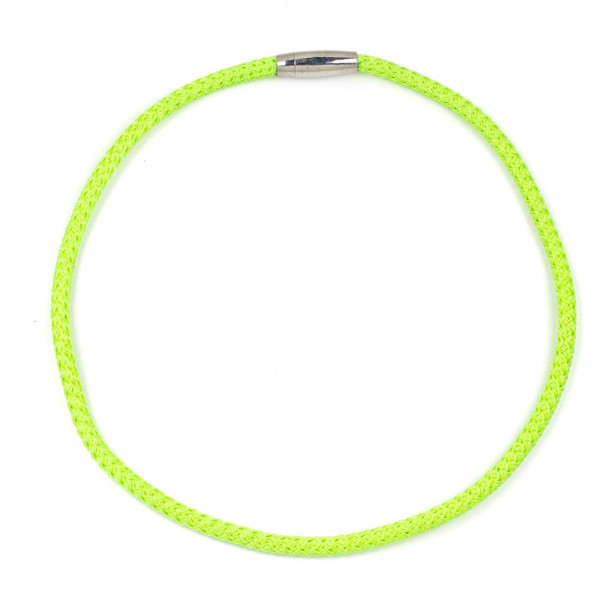 Neon green braided polyester cord necklace with 5mm cord, 18-inch length, finished with a stainless steel magnetic clasp, from Cherry Tree Beads