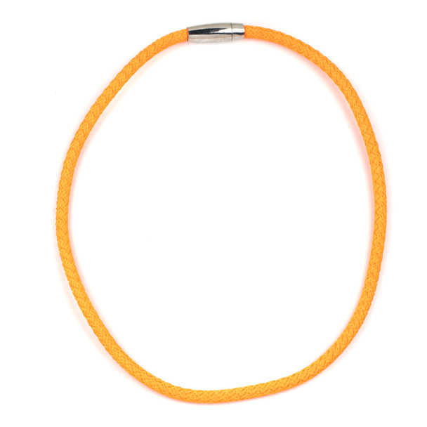 Braided Polyester Cord Necklace - Neon Orange, 5mm Cord, 18" with Stainless Steel Magnetic Clasp
