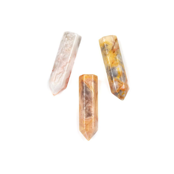 Cherry Tree Beads Crazy Lace Agate 8x31mm Flat Top, Top Drilled Single Terminated Hexagonal Point Pendant - 1 per bag 