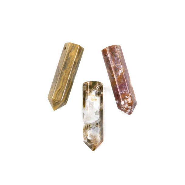 Cherry Tree Beads Ocean Jasper 8x31mm Flat Top, Top Drilled Single Terminated Hexagonal Point Pendant - 1 per bag 