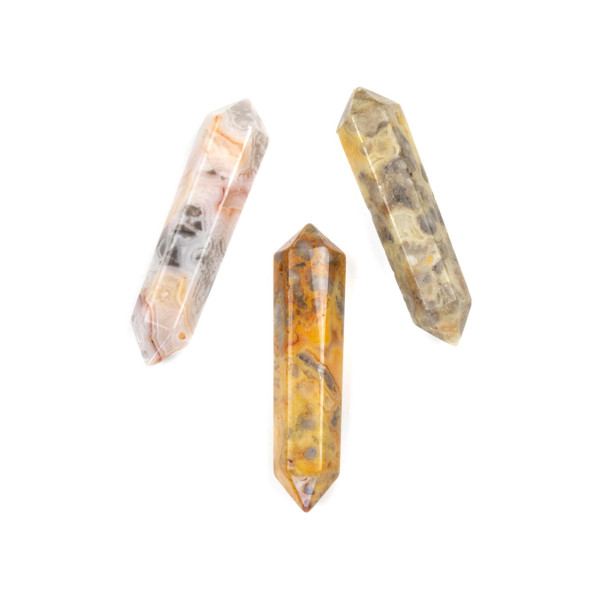 Crazy Lace Agate 8x40mm Top Drilled Double Terminated Hexagonal Point Pendant - 1 per bag