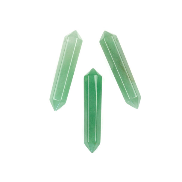 Green Aventurine 8x40mm Top Drilled Double Terminated Petite Hexagonal Point Pendant - 1 per bag