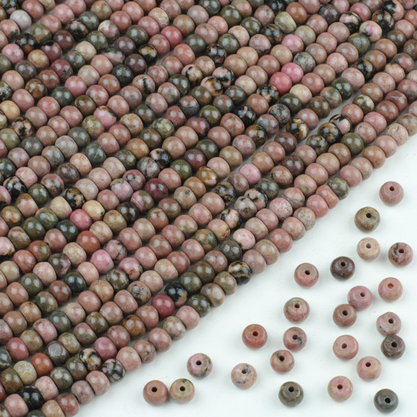 Rhodonite 4x6mm Rondelle Beads - approx. 8 inch strand, Set A