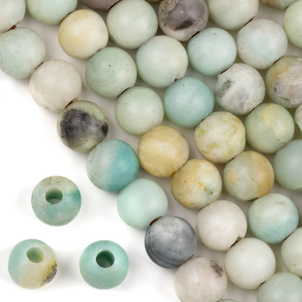 Matte Large Hole Amazonite Grade B 12mm Round with 4mm Drilled Hole - approx. 8 inch strand