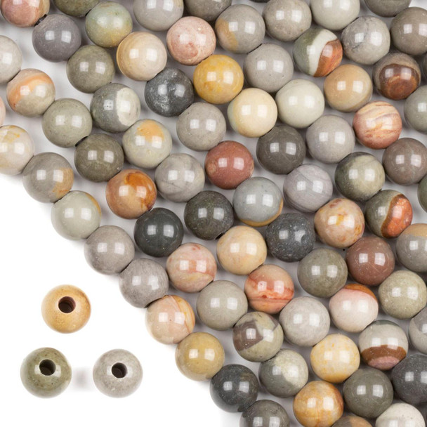 Cherry Tree Beads Large Hole Polychrome Jasper 8mm Round with a 2.5mm Drilled Hole - approx. 8 inch strand 