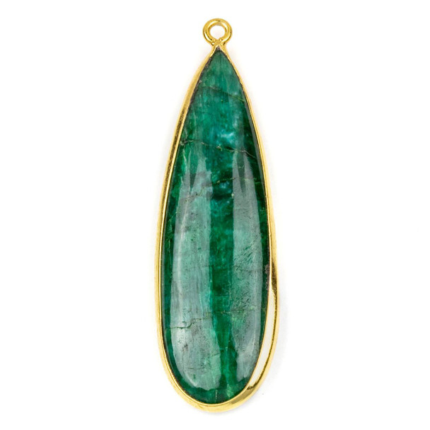 Cherry Tree Beads Emerald approximately 15x48mm Long Teardrop Drop with a Gold Plated Brass Bezel - 1 per bag 