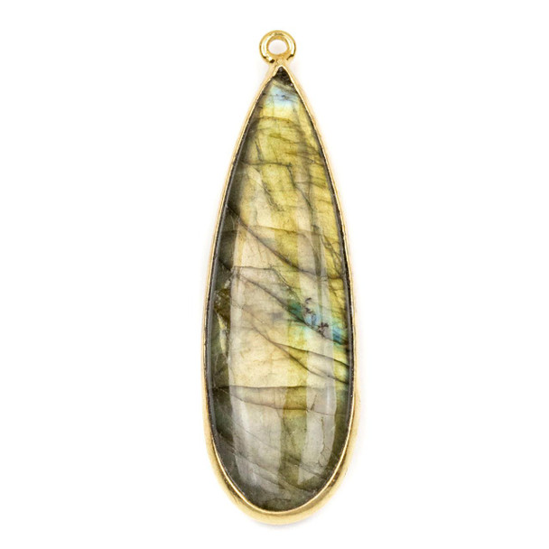 Cherry Tree Beads Labradorite approximately 15x48mm Long Teardrop Drop with a Gold Plated Brass Bezel - 1 per bag 
