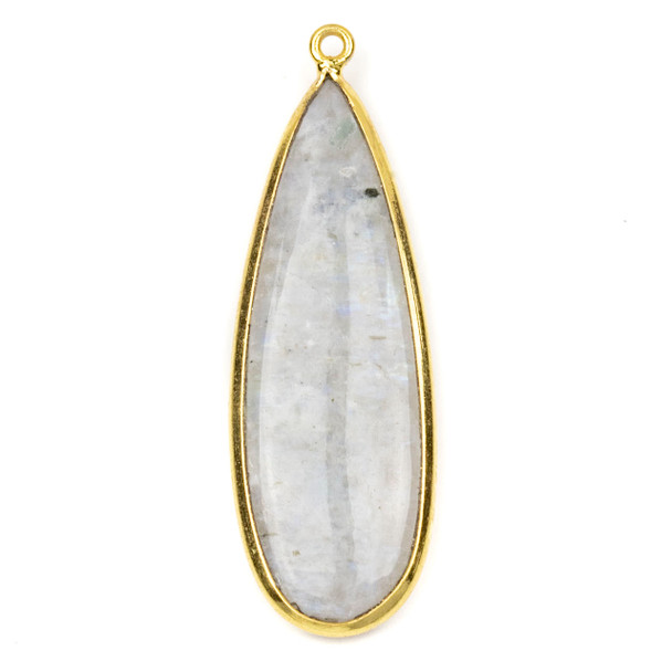 Moonstone approximately 15x48mm Long Teardrop Drop with a Gold Plated Brass Bezel - 1 per bag