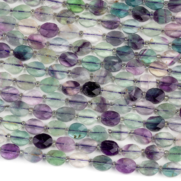 Rainbow Fluorite 8x10-11mm Faceted Oval Beads - 4mm thick, 16 inch strand