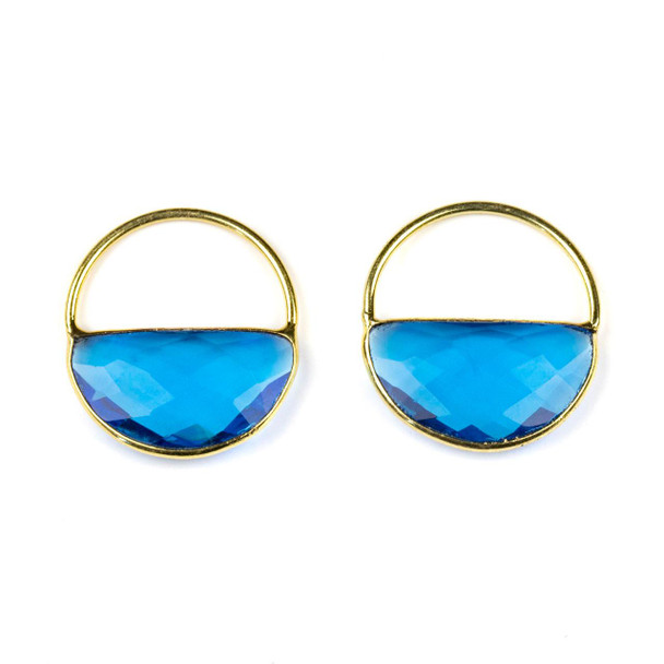 Cherry Tree Beads London Blue Quartz 25x28mm Semi Circle Component with a Gold Plated Bezel and Hoop - 2 per bag 