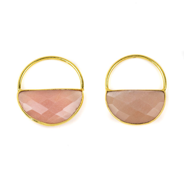 Peach Moonstone 25x28mm Semi Circle Component with a Gold Plated Bezel and Hoop - 2 per bag