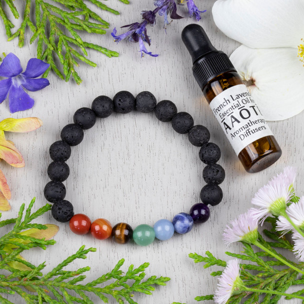 Aromatherapy Chakra Elastic Bracelet Kit with Lavender Essential Oil - aromachakrabkit-1