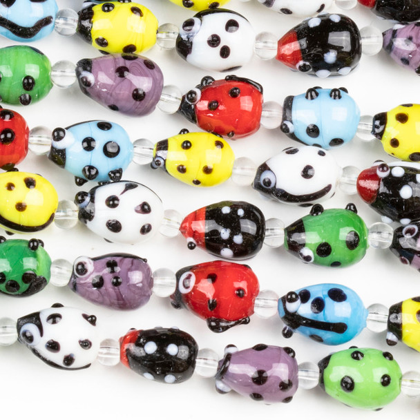 Handmade Lampwork Glass 9x12mm Multicolored Ladybug Beads