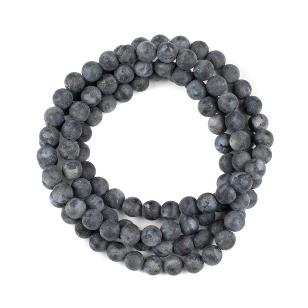 Matte Black Labradorite 8mm Mala Round Beads - 36 inch strand