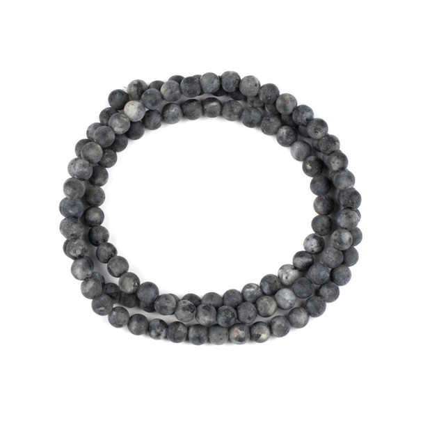 Cherry Tree Beads Matte Black Labradorite/Larvikite 6mm Mala Round Beads - 29 inch strand 