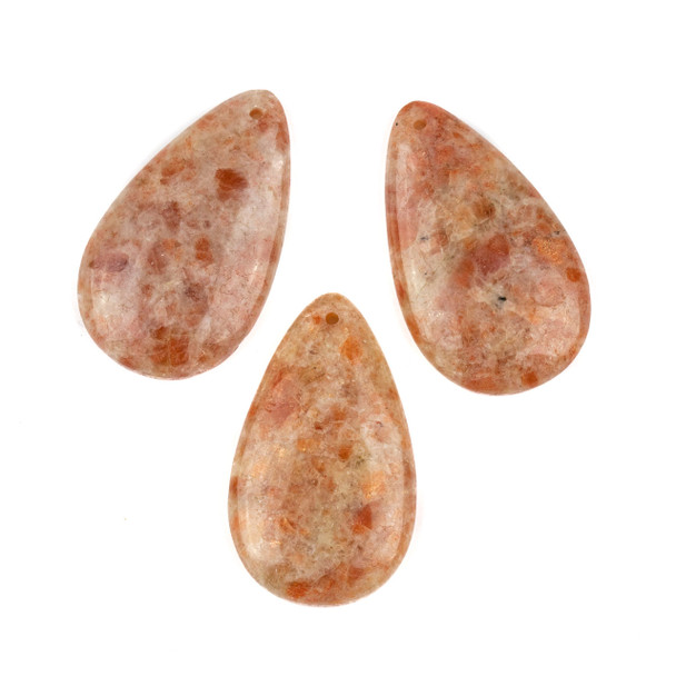 Sunstone 30x50mm Top Front to Back Drilled Teardrop Pendant with a Flat Back - 1 per bag