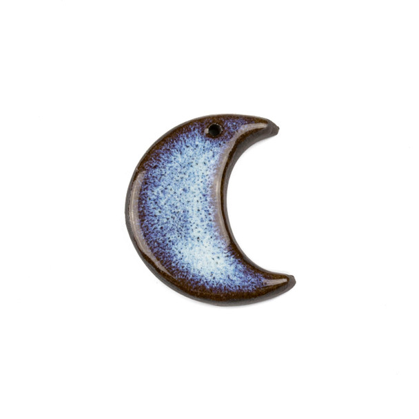 Handmade Ceramic 27x33mm Blue Mountain Frost Crescent Moon Focal - 1 per bag