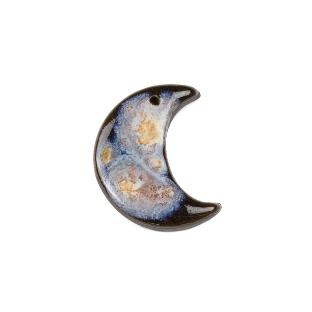 Handmade Ceramic 27x33mm Galaxy Crescent Moon Focal - 1 per bag