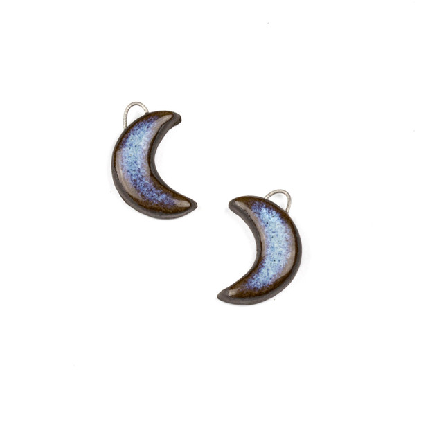 Handmade Ceramic 14x20mm Blue Mountain Frost Crescent Moon Focals - 1 pair/2 pieces per bag