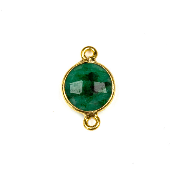 Emerald 10x16mm Faceted Coin Link with a Gold Plated Brass Bezel - 1 per bag