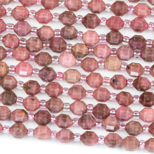 Rhodonite 5x6mm Faceted Prism Beads - 15 inch strand