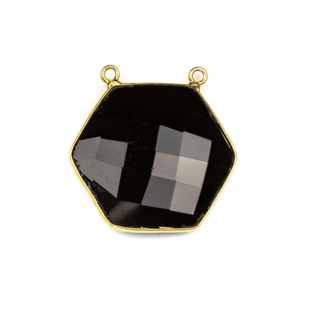 Cherry Tree Beads Onyx 29mm Faceted Hexagon Pendant Drop with a Gold Plated Brass Bezel and 2 Loops - 1 per bag 