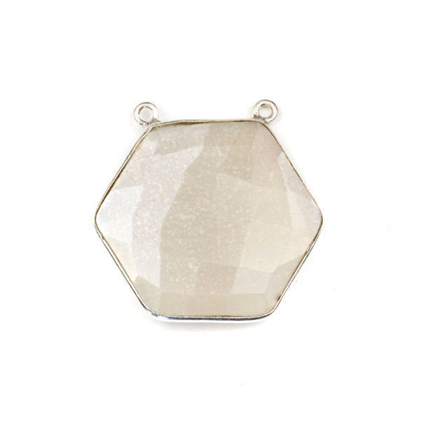 Grey Moonstone 29mm Faceted Hexagon Pendant Drop with a Silver Plated Brass Bezel and 2 Loops - 1 per bag