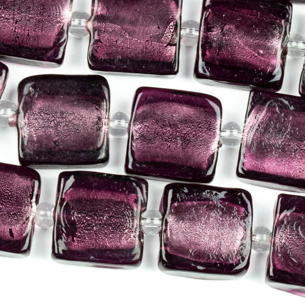 Cherry Tree Beads Handmade Lampwork Glass 15mm Amethyst Purple Square Beads with a Silver Foil Center 