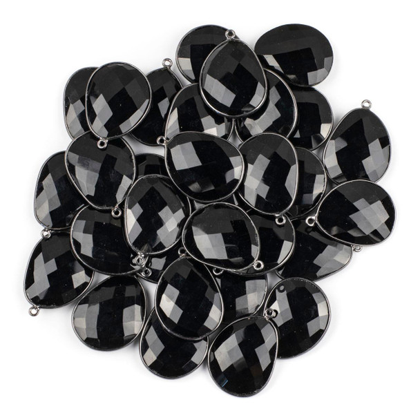 Cherry Tree Beads Onyx 22x30mm Faceted Free Form Drop with a Gun Metal Plated Brass Bezel and Loop - 1 per bag 