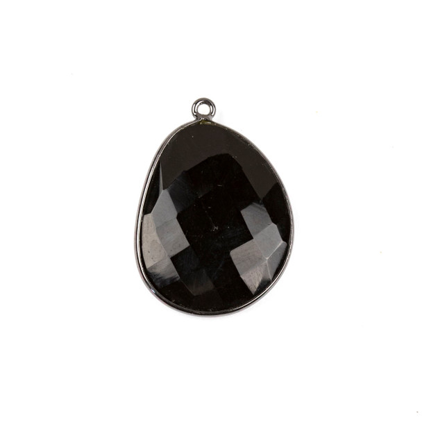 Onyx 22x30mm Faceted Free Form Drop with a Gun Metal Plated Brass Bezel and Loop - 1 per bag